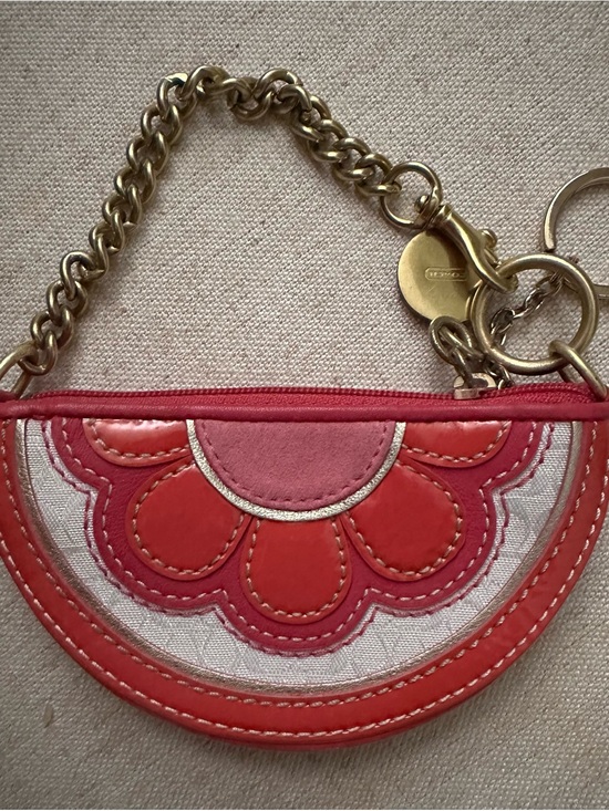 Coach Handbags - RARE Coach Pink Floral Half-Moon Wristlet Keychain